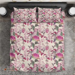 Pink Cockatoo Australia Bedding Set Tropical Flowers - Seamless Pattern