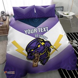 Personalised Storm Rugby 2024 Bedding Set Mascot With Trophy Go Champions Aboriginal Art