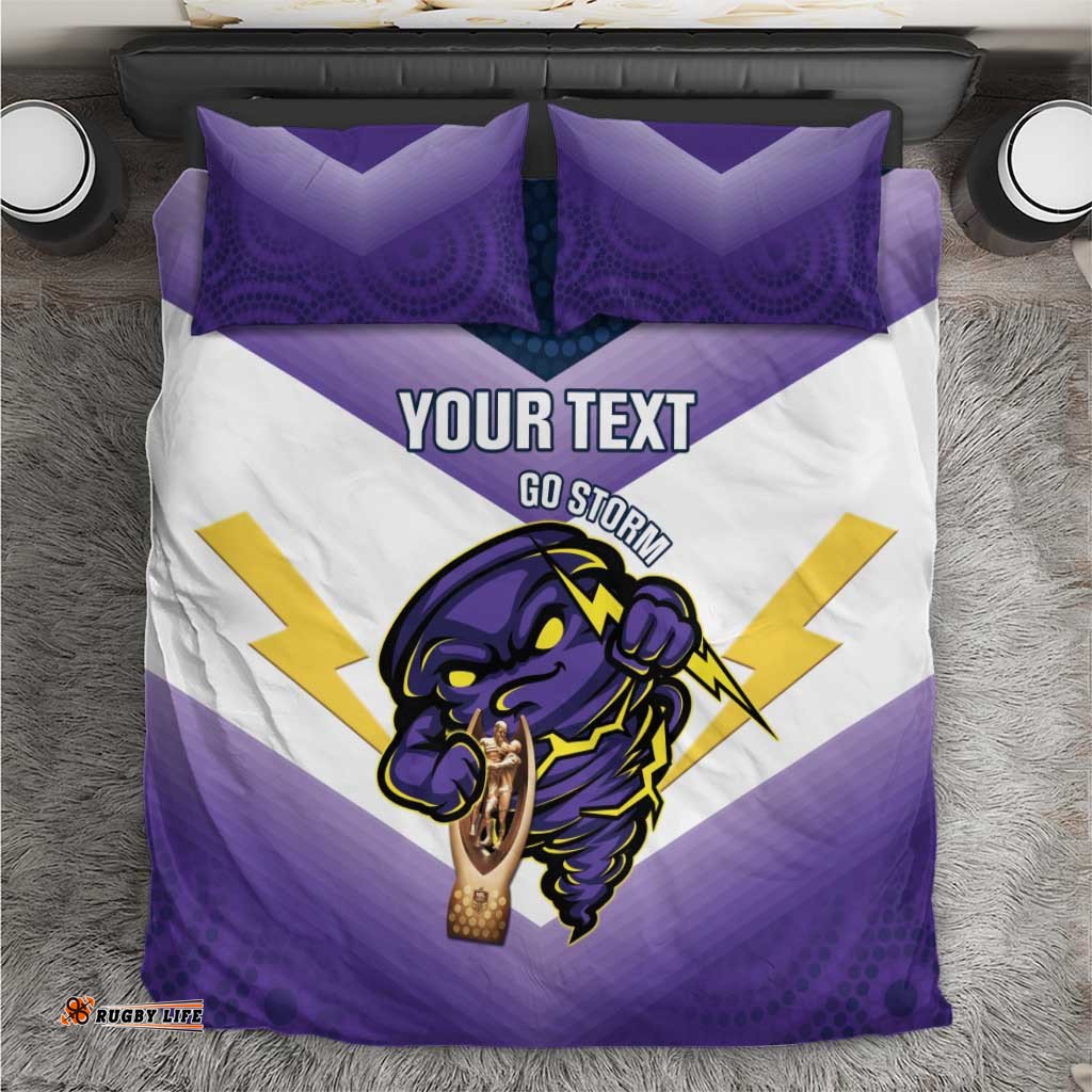 Personalised Storm Rugby 2024 Bedding Set Mascot With Trophy Go Champions Aboriginal Art