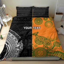 Custom Fiji And Australia Rugby Bedding Set Fijian Tapa Pattern With Aussie Aboriginal Art