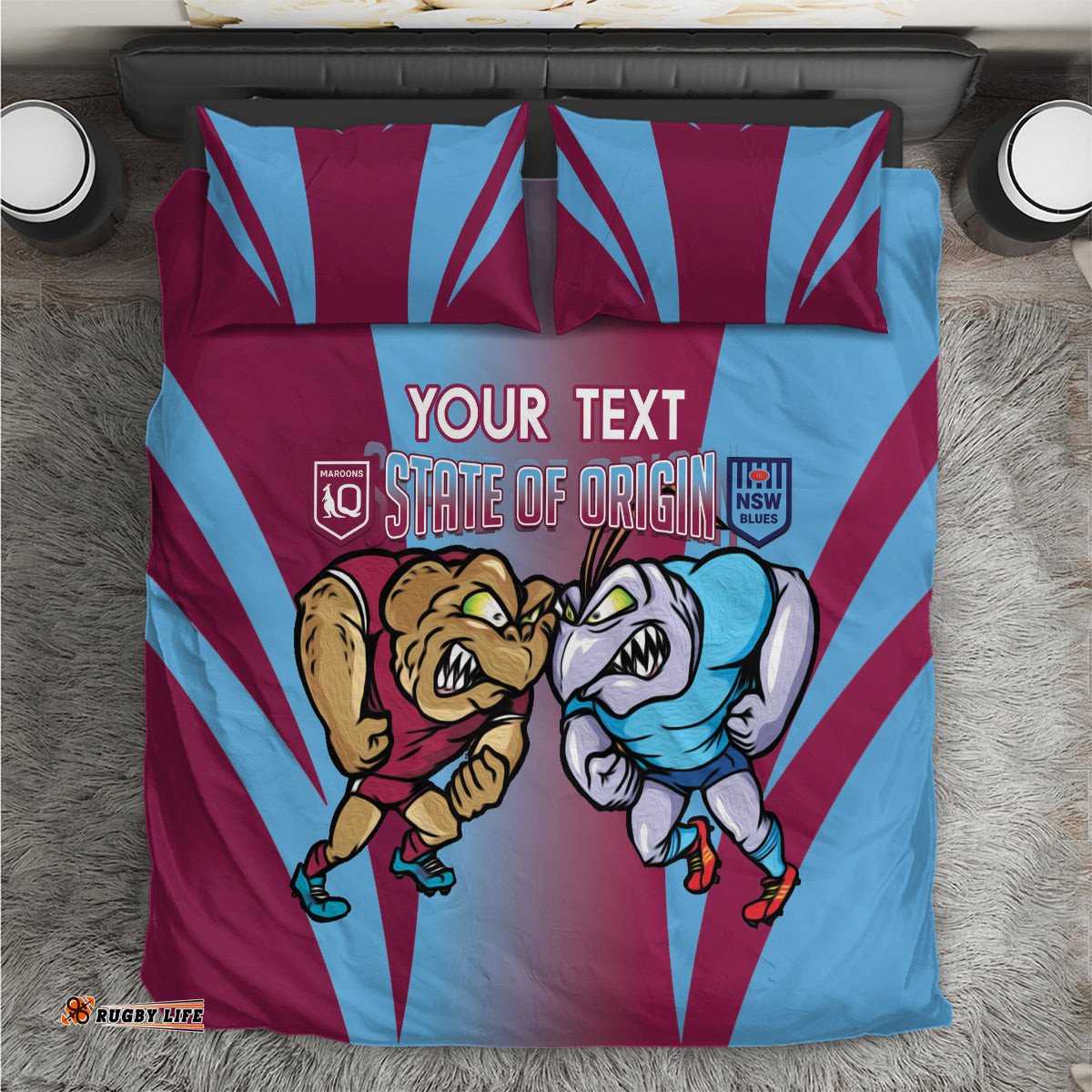 Custom NSW Blues And QLD Maroons Rugby Bedding Set 2024 Cockroaches Cane toads Together