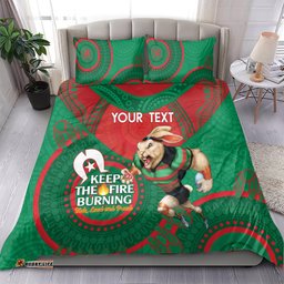 Custom NRL Rabbitohs NAIDOC Week Bedding Set Keep The Fire Burning Indigenous Art