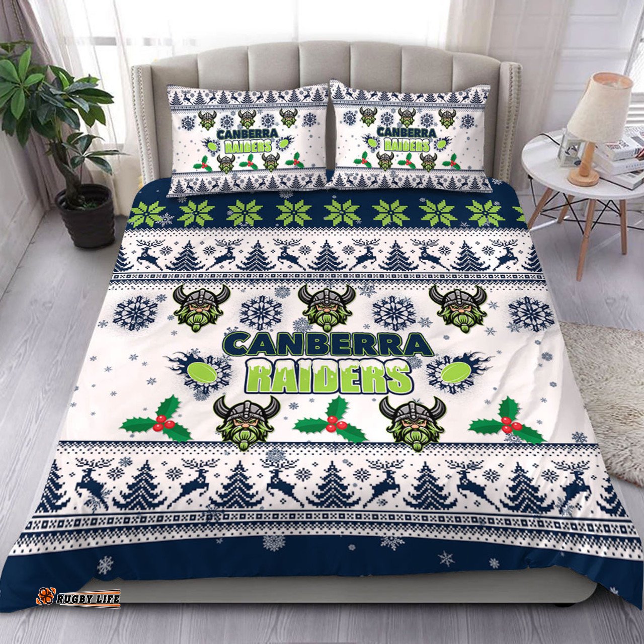 Canberra Raiders Christmas Bedding Set - Canberra Raiders Special Ugly Christmas Bedding Set