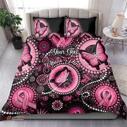 Personalised Australia Indigenous Bedding Set Breast Cancer Ribbon Think Pink - Black Version