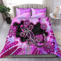 Australia Bedding Set Aussie Opal Pattern With Lizard Aboriginal Art - Pink