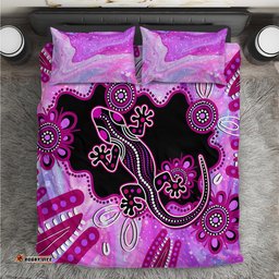Australia Bedding Set Aussie Opal Pattern With Lizard Aboriginal Art - Pink