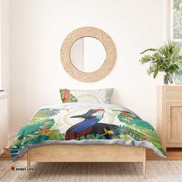 Cassowary Australia Bedding Set Tropical Flowers Mix Aboriginal Art