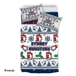 Sydney Roosters Christmas Bedding Set - Sydney Roosters Special Ugly Christmas Bedding Set