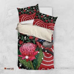 Personalised Australia Waratah And Superb Fairywren Bedding Set Aboriginal Art