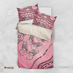 Pink Aboriginal Butterfly Ribbon Cancer Bedding Set