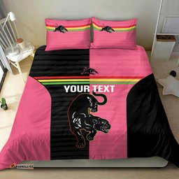 Custom Panthers Rugby Bedding Set Black Pink Color Sporty Style