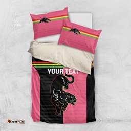 Custom Panthers Rugby Bedding Set Black Pink Color Sporty Style