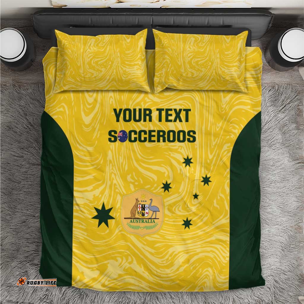 Custom Australia Socceroos Bedding Set Go Aussie Marble Pattern Sporty Style