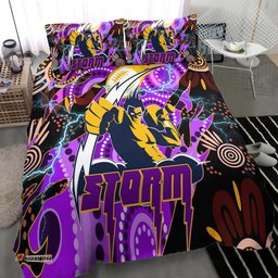 Melbourne Storm Bedding Set - Melbourne Storm Team with Aboriginal Inspired Dot Painting and Indigenous Pattern Bedding Set