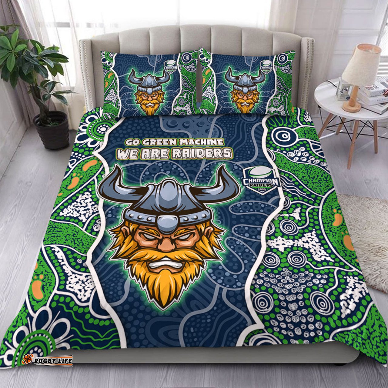 Canberra Raiders Grand Final Custom Bedding Set - Custom Raiders Contemporary Style Of Aboriginal Painting Bedding Set