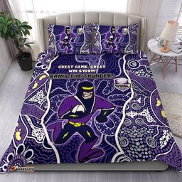 Melbourne Storm Grand Final Custom Bedding Set - Custom Melbourne Storm With Contemporary Style Of Aboriginal Painting Bedding Set