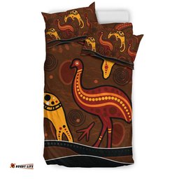 Australia Aboriginal Inspired Bedding Set - Indigenous Kangaroo and Emu Brown Color