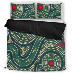 Australia Aboriginal Bedding Set - Green Aboriginal Dot Art Style Vector Painting Bedding Set