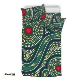 Australia Aboriginal Bedding Set - Green Aboriginal Dot Art Style Vector Painting Bedding Set