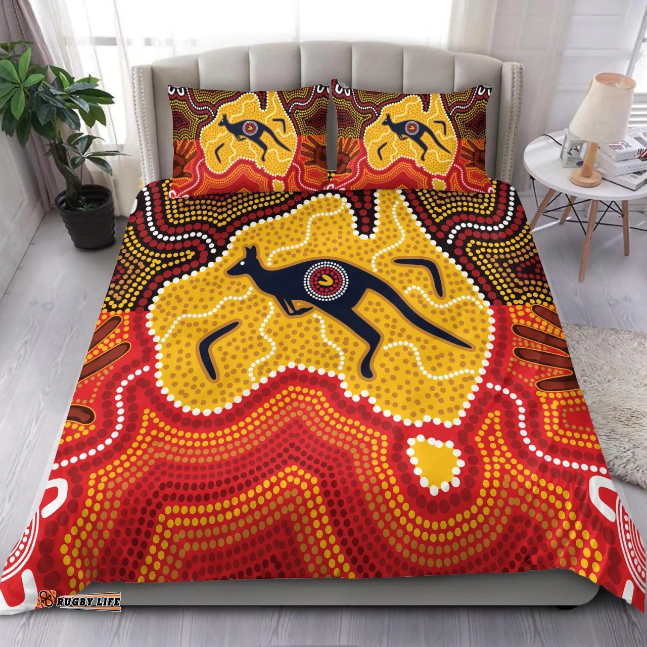 Australia Aboriginal Inspired Bedding Set - Indigenous Kangaroo