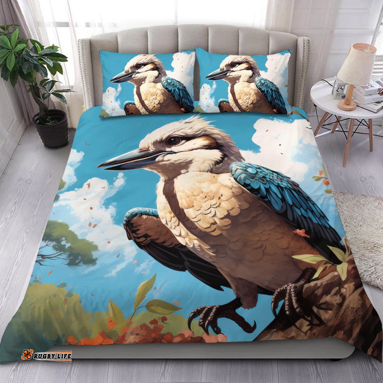 Australia Kookaburra Bedding Set - Kookaburra Blue Background Bedding Set