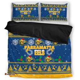 Parramatta Eels Christmas Bedding Set - Special Ugly Christmas Bedding Set