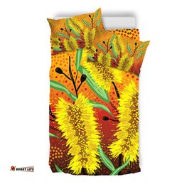 Australia Aboriginal Bedding Set - Aboriginal Art Of Yellow Bottle Brush Plant Bedding Set