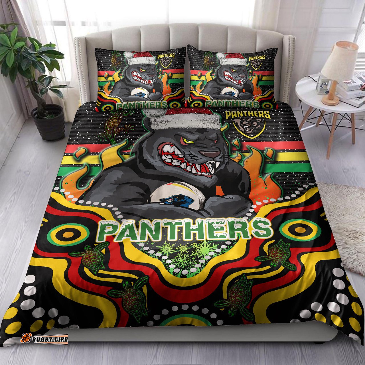Penrith Panthers Christmas Bedding Set - Custom Christmas Indigenous Penrith Panthers Bedding Set