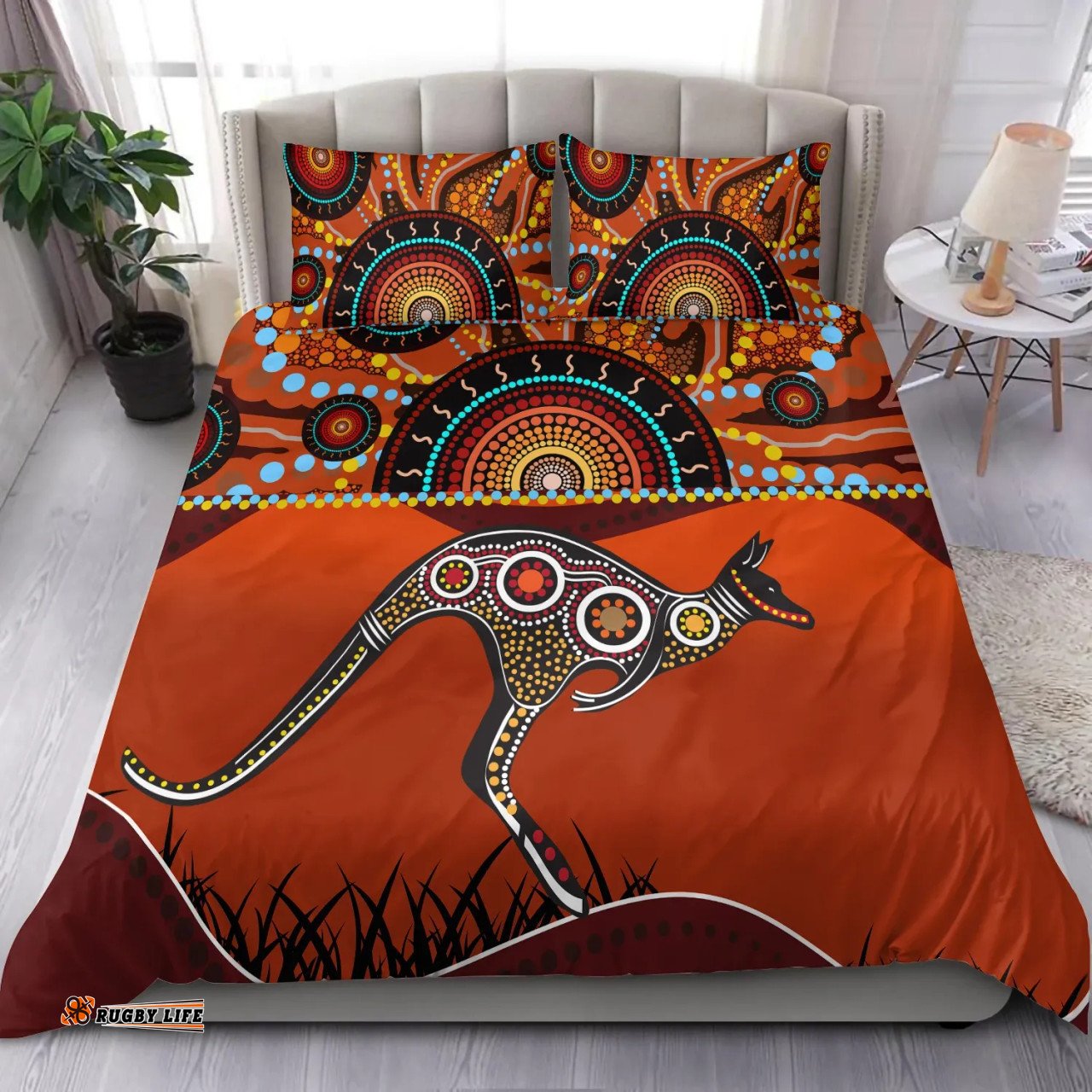 Australia Aboriginal Inspired Bedding Set - Kangaroo With Dot Painting