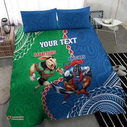 Personalised Rabbitohs And Knights Rugby Bedding Set Aboriginal Mix Polynesian Pattern