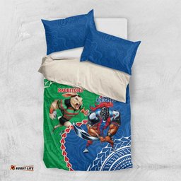 Personalised Rabbitohs And Knights Rugby Bedding Set Aboriginal Mix Polynesian Pattern