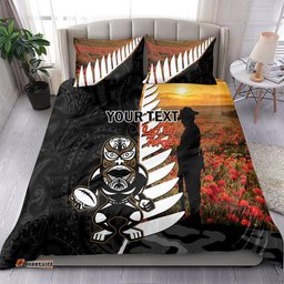 Custom New Zealand Silver Fern Rugby ANZAC Day Bedding Set 2024 All Black Tiki Mascot