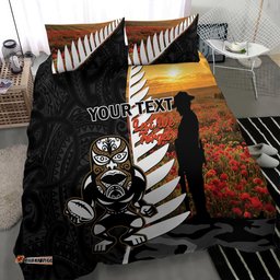 Custom New Zealand Silver Fern Rugby ANZAC Day Bedding Set 2024 All Black Tiki Mascot