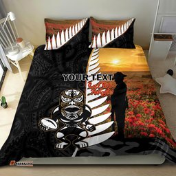 Custom New Zealand Silver Fern Rugby ANZAC Day Bedding Set 2024 All Black Tiki Mascot