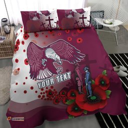 Custom Sea Eagle Rugby ANZAC Bedding Set The Military Soldiers with Red Poppy