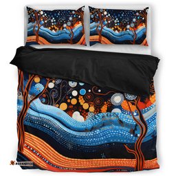 Australia Dreaming Aboriginal Bedding Set - Aboriginal Culture Indigenous Trees Dot Painting Art Inspired Bedding Set