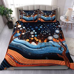 Australia Dreaming Aboriginal Bedding Set - Aboriginal Culture Indigenous Trees Dot Painting Art Inspired Bedding Set