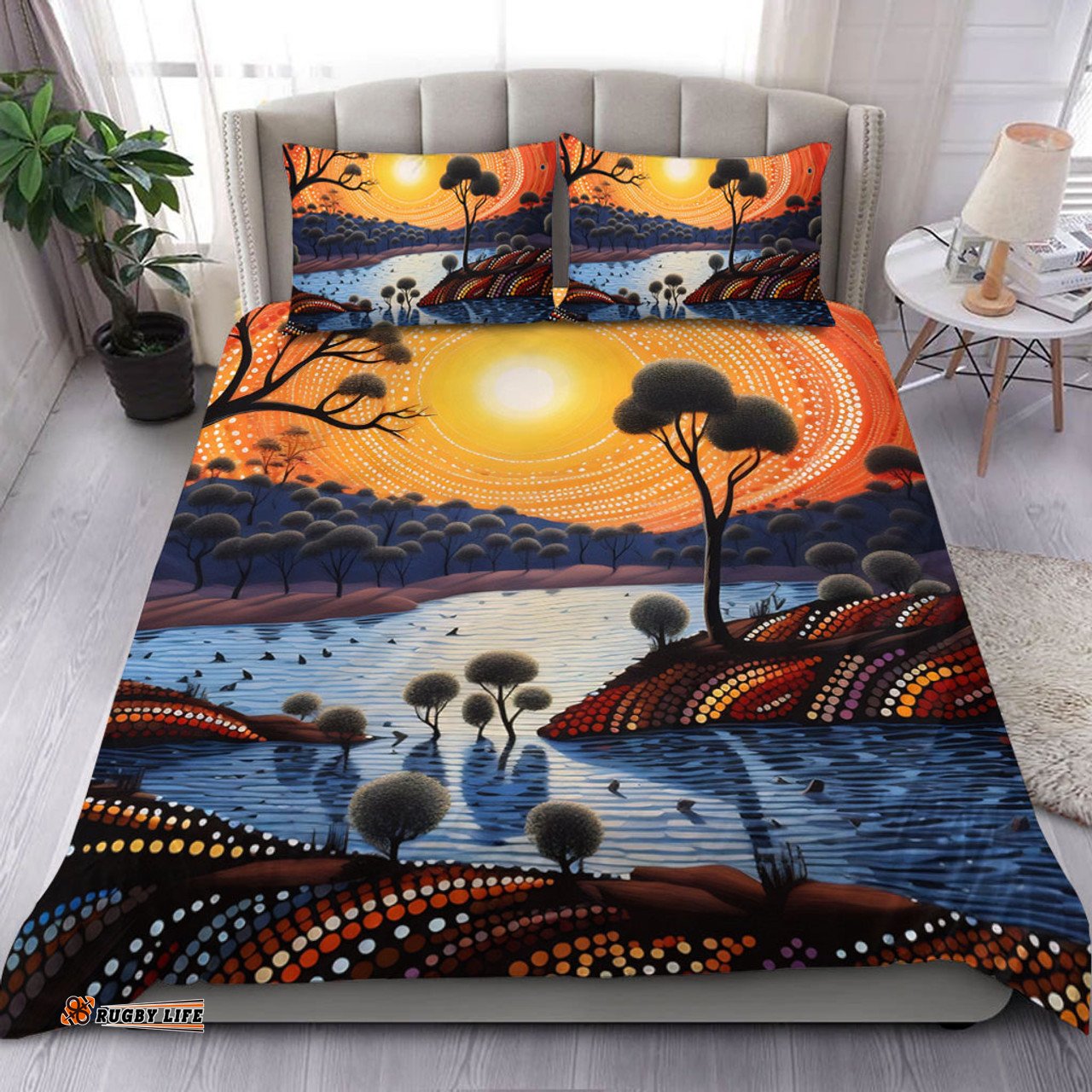 Australia Aboriginal Bedding Set - Aboriginal River In Circle and Dot Painting Bedding Set