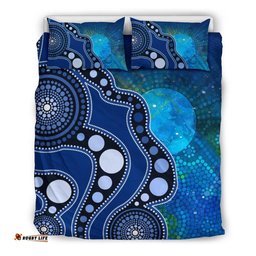 Australia Aboriginal Inspired Bedding Set - Australia Indigenous Flag Circle Dot Painting Art (Blue)
