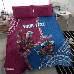 Personalised Eagles And Knights Rugby Bedding Set Aboriginal Mix Polynesian Pattern