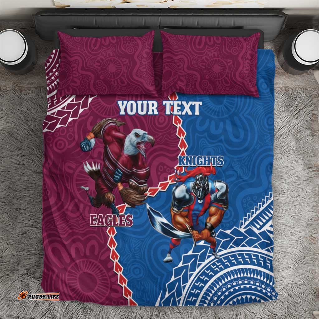 Personalised Eagles And Knights Rugby Bedding Set Aboriginal Mix Polynesian Pattern