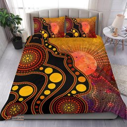 Australia Aboriginal Inspired Bedding Set - Australia Indigenous Flag Circle Dot Painting Art (Golden)