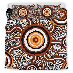 Australia Aboriginal Inspired Bedding Set - Indigenous Symbol Dot Painting Art Ver 7