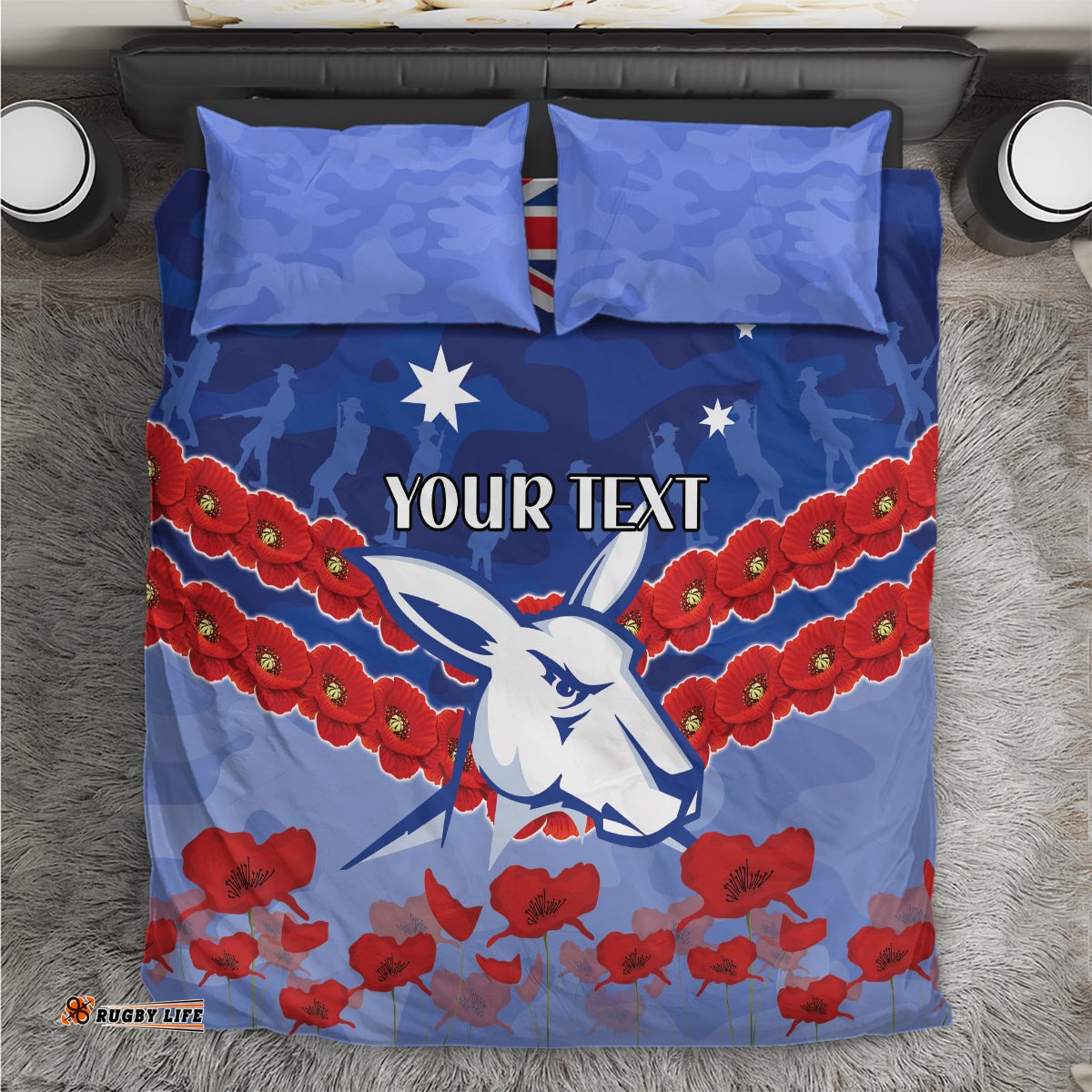 Custom Kangaroos Football Bedding Set ANZAC Lest We Forget
