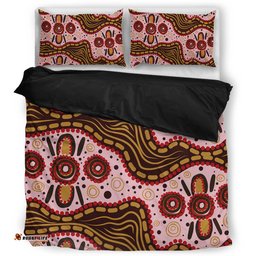 Australia Aboriginal Bedding Set - Aboriginal Inspired With Pink Background Bedding Set