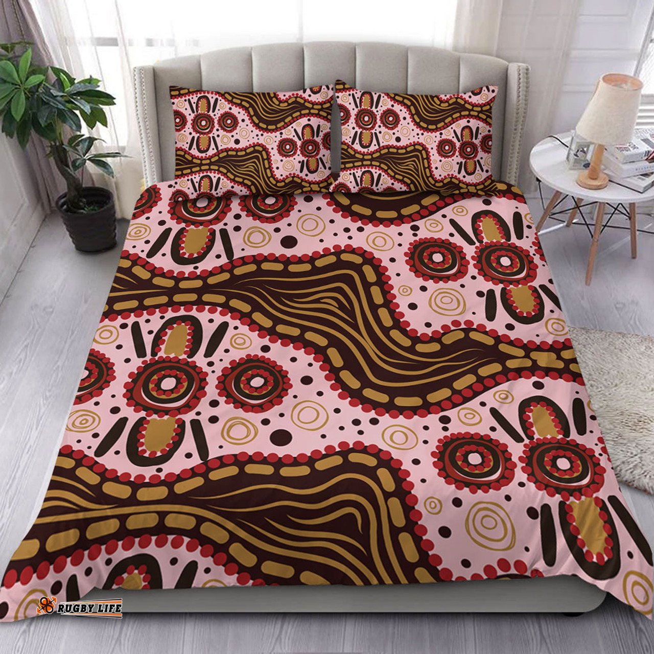 Australia Aboriginal Bedding Set - Aboriginal Inspired With Pink Background Bedding Set