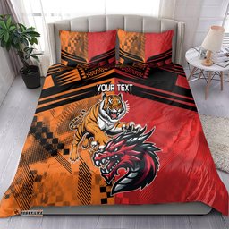 Custom Dragons and Tigers Bedding Set Rugby Mascot With Sporty Style