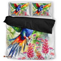 Australia Rainbow Lorikeets Bedding Set - Rainbow Lorikeets Flying With Grevillea Flowers Art Bedding Set