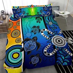 Australia Aboriginal Inspired Bedding Set - Indigenous Turtle Dot Painting Art
