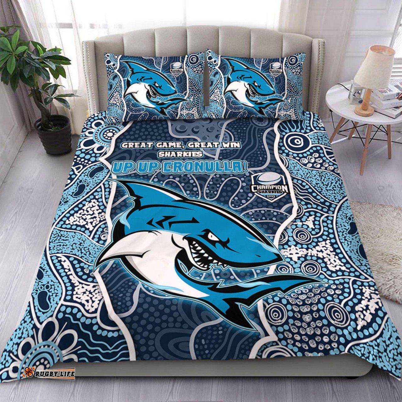 Cronulla-Sutherland Sharks Grand Final Custom Bedding Set - Custom Sharks Painting Bedding Set